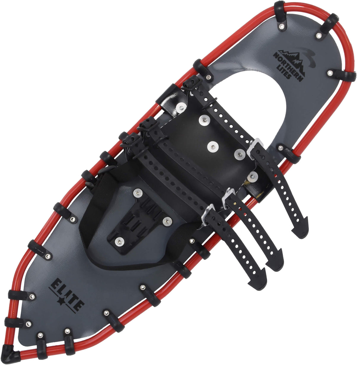Close-up of red Elite Race TruTrak traction and binding system