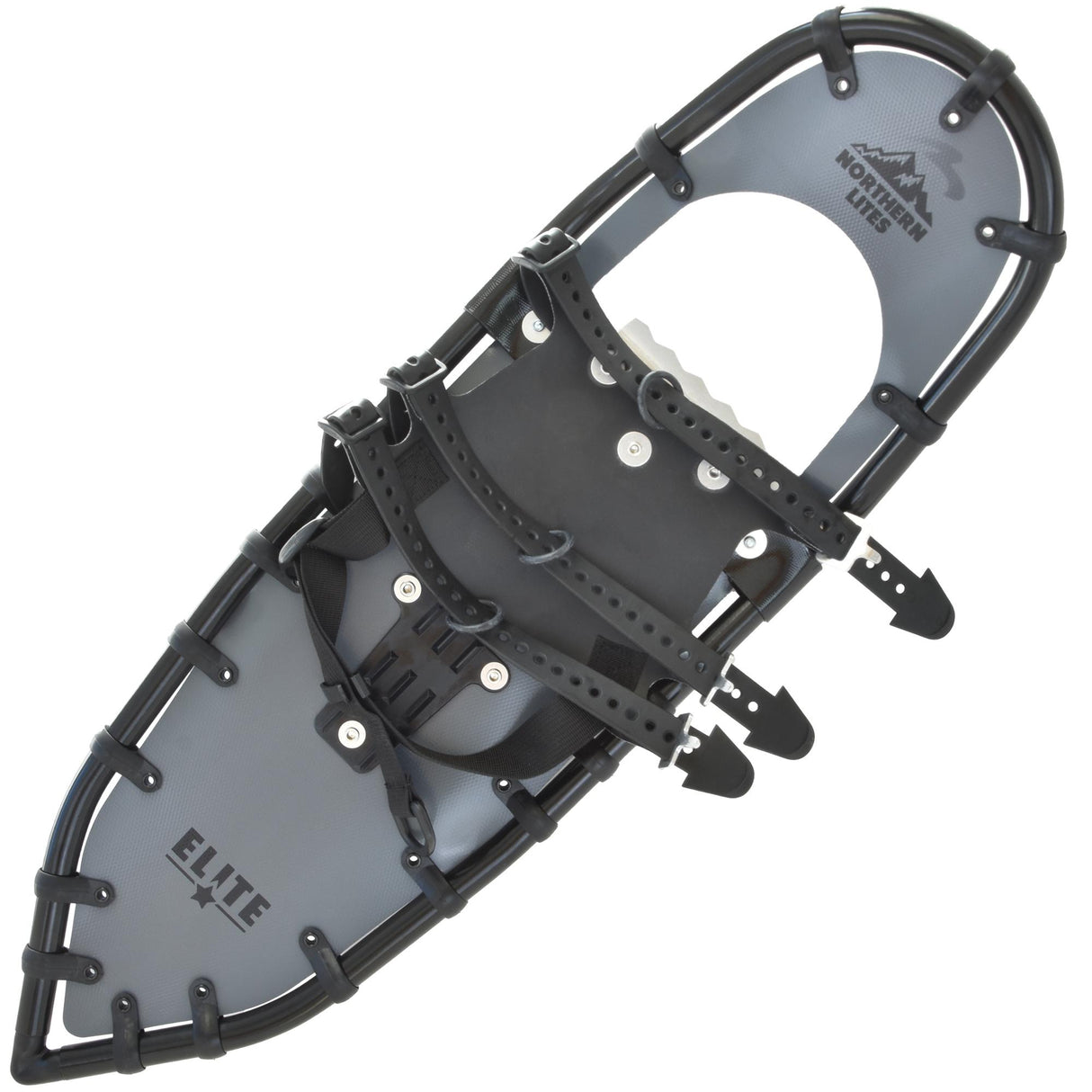 Backpacker 25β33 grey snowshoes with TruTrak traction, top view