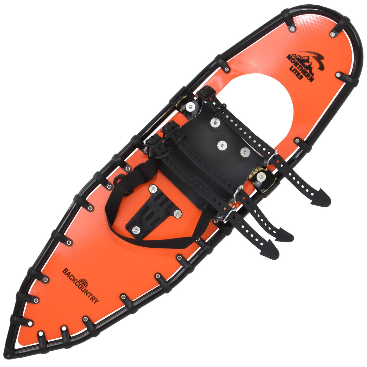 Backpacker 25β33 ultralight snowshoes in orange with TruTrak traction system