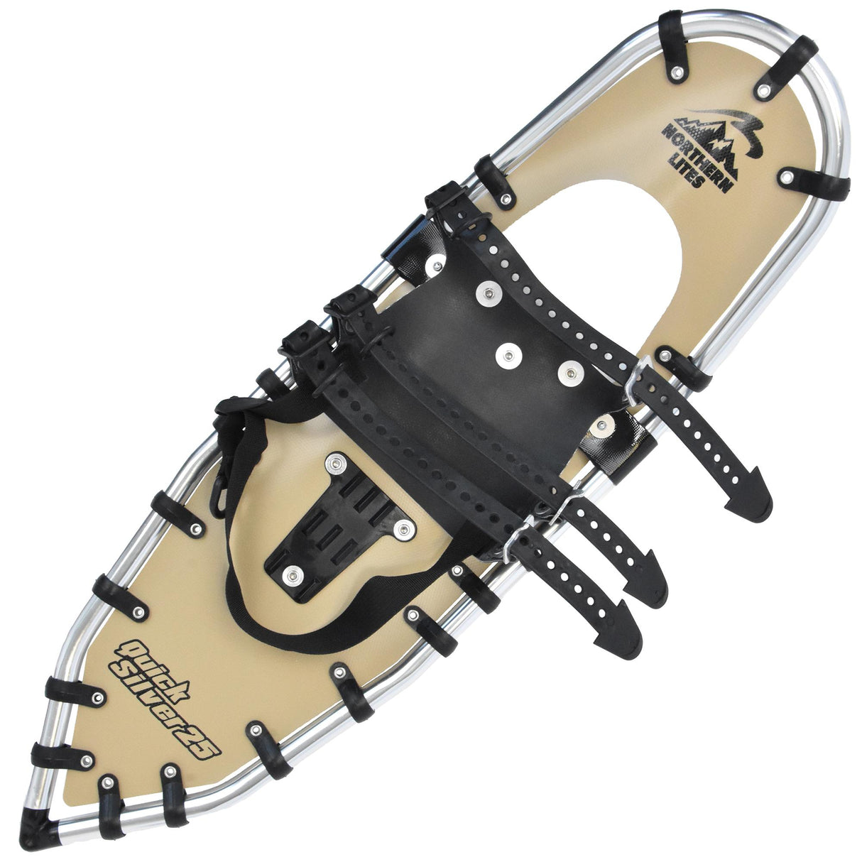Quicksilver 25 ultralight snowshoes with TruTrak binding and decking, top view