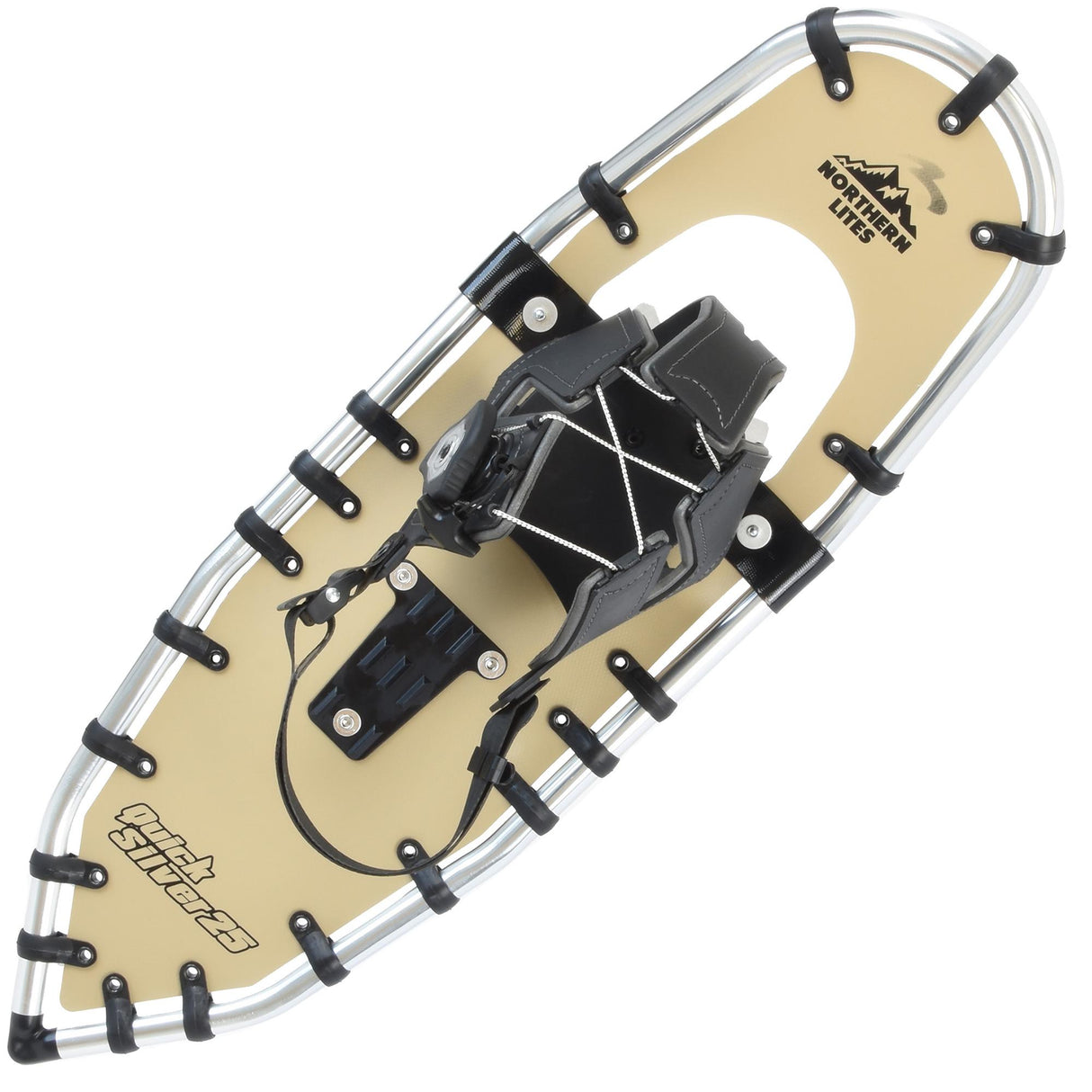 Quicksilver 25 unisex snowshoes top view with bindings on white background