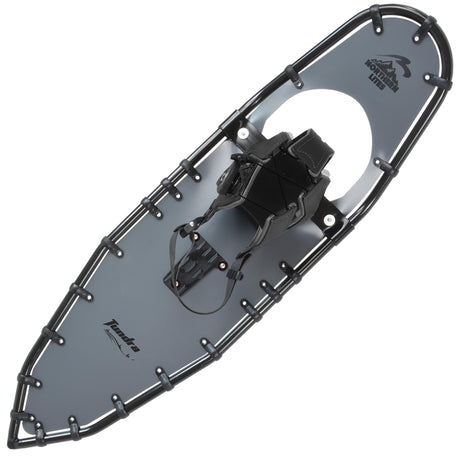 Tundra 33 ultralight snowshoes in gray with spin bindings on white background