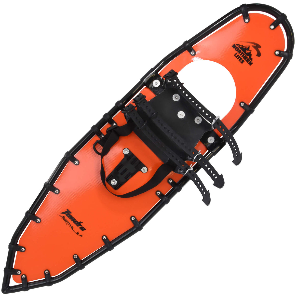 Orange Backpacker snowshoes with TruTrak traction for mountain terrain