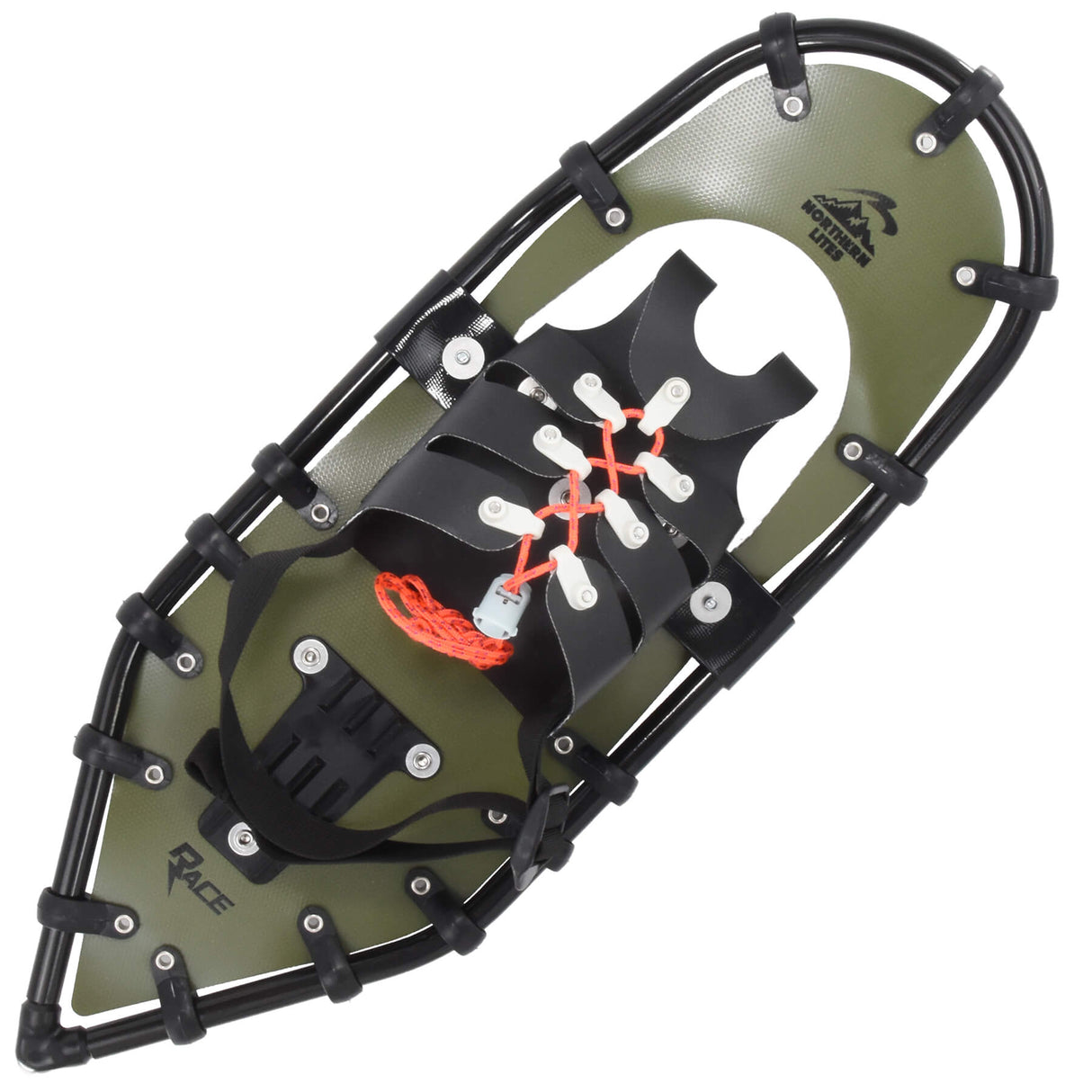 Green ultralight race snowshoes for snowshoe running