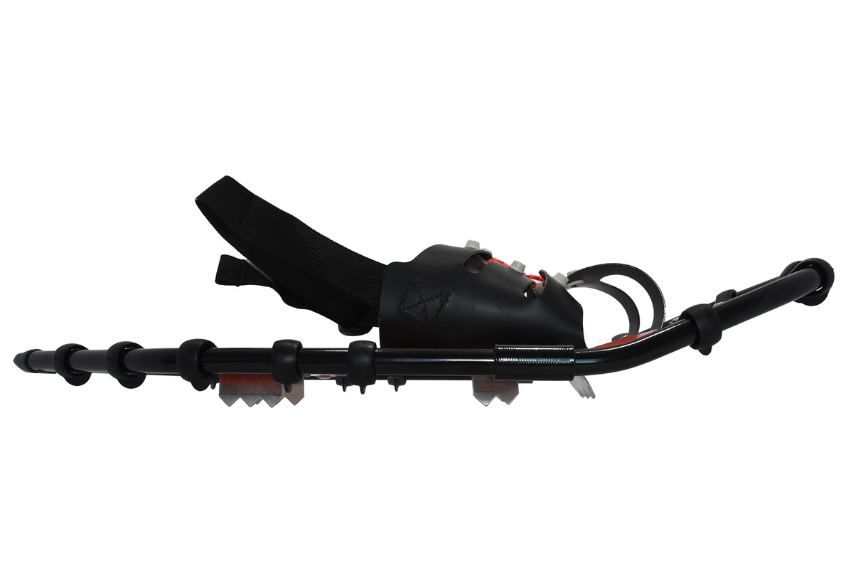 Side view of Race Wave orange ultralight race snowshoes with bindings