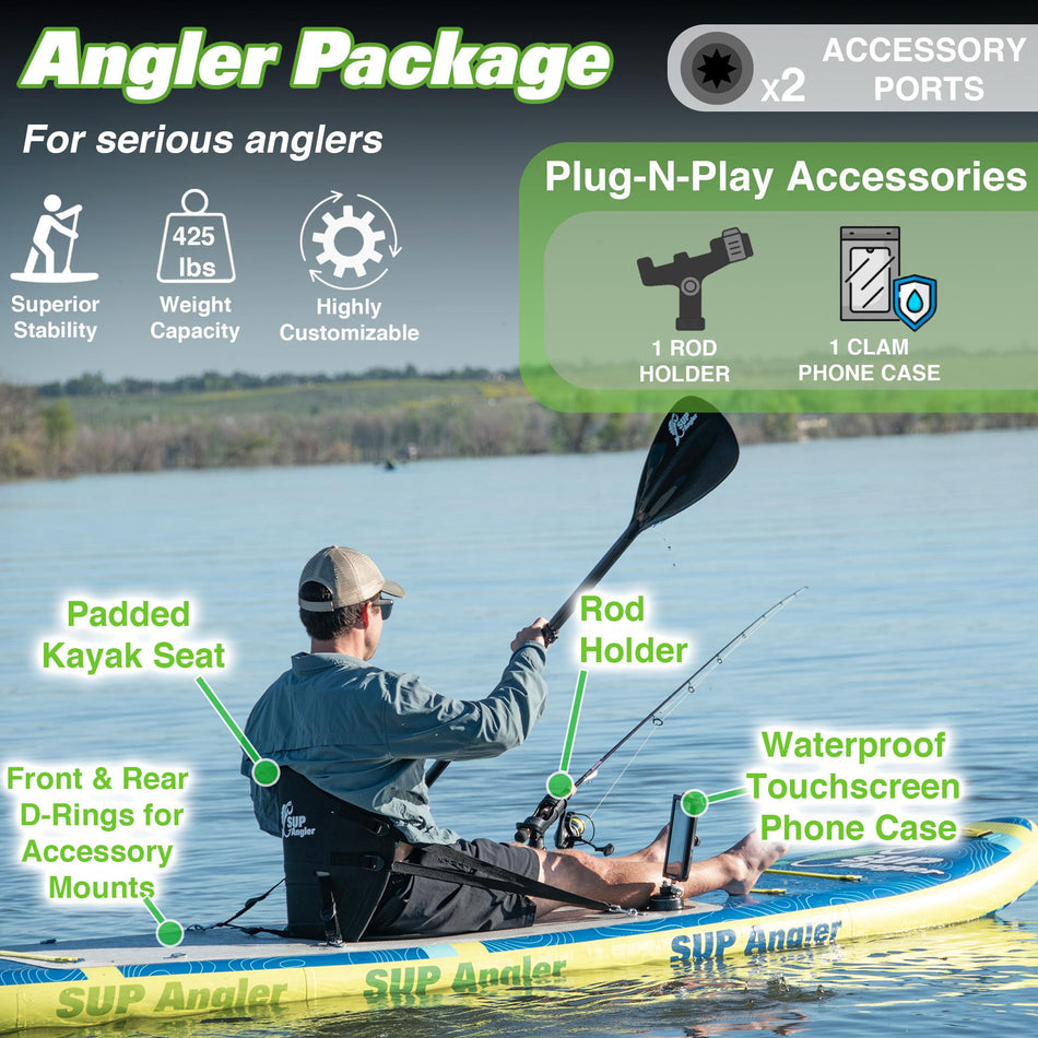 Angler X-Wide 10'8" Fishing Paddleboard (1 Rod Holder / 1 Phone Case)