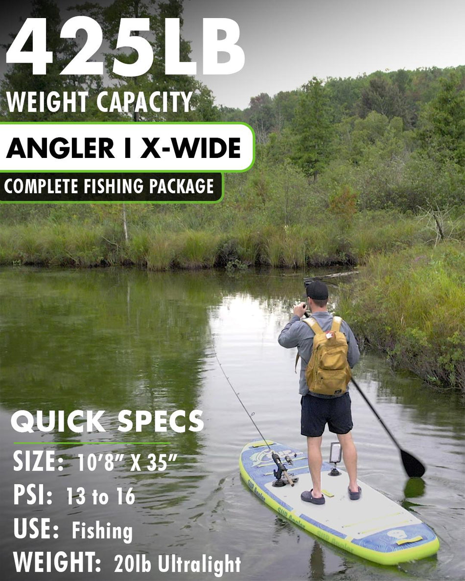 Angler I - 10'8" X 35" X-Wide Inflatable Fishing Paddle Board with FishPod® 5X BlueTooth Fish Finder