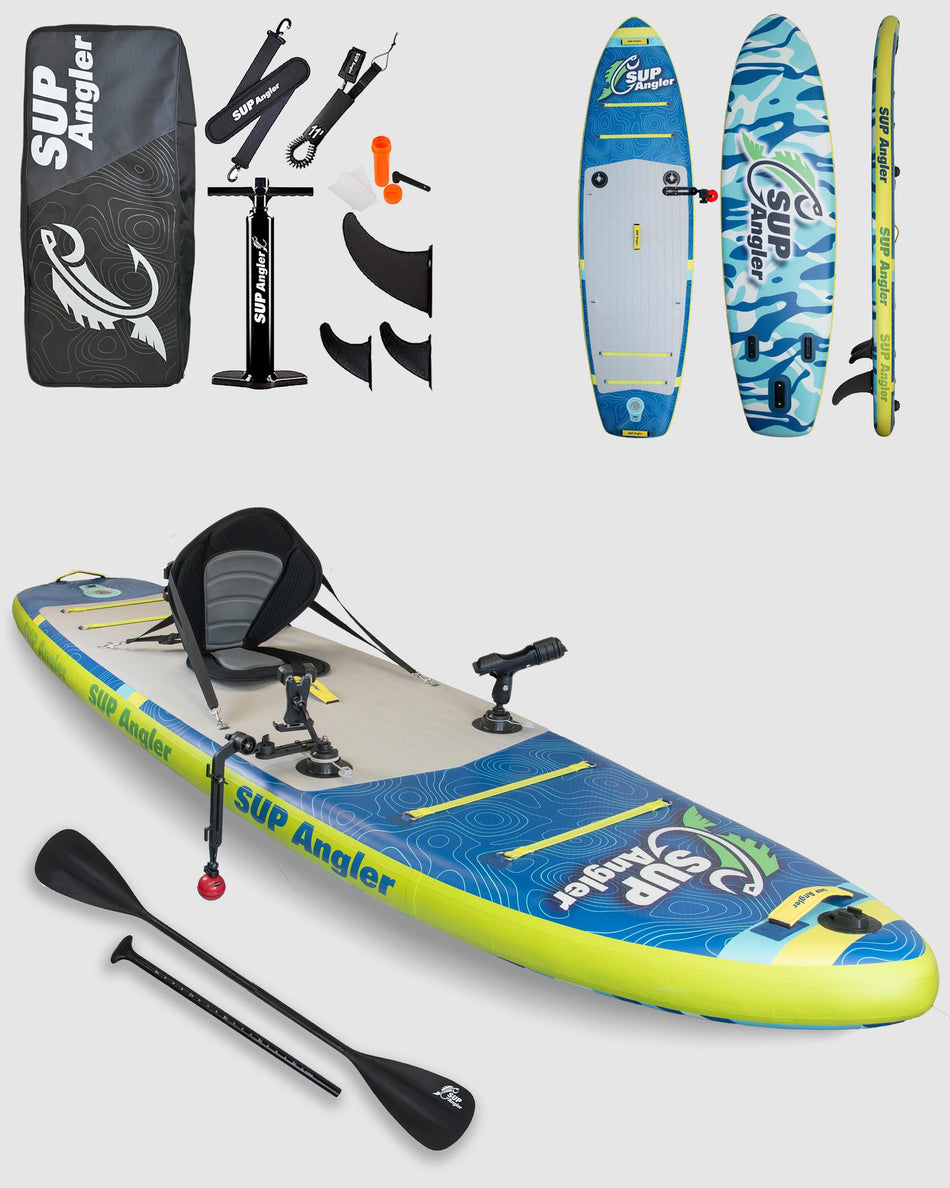 Angler I - 10'8" X 35" X-Wide Inflatable Fishing Paddle Board with FishPod® 5X BlueTooth Fish Finder