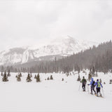 Snowshoer trekking through snowy forest with Quicksilver unisex snowshoes