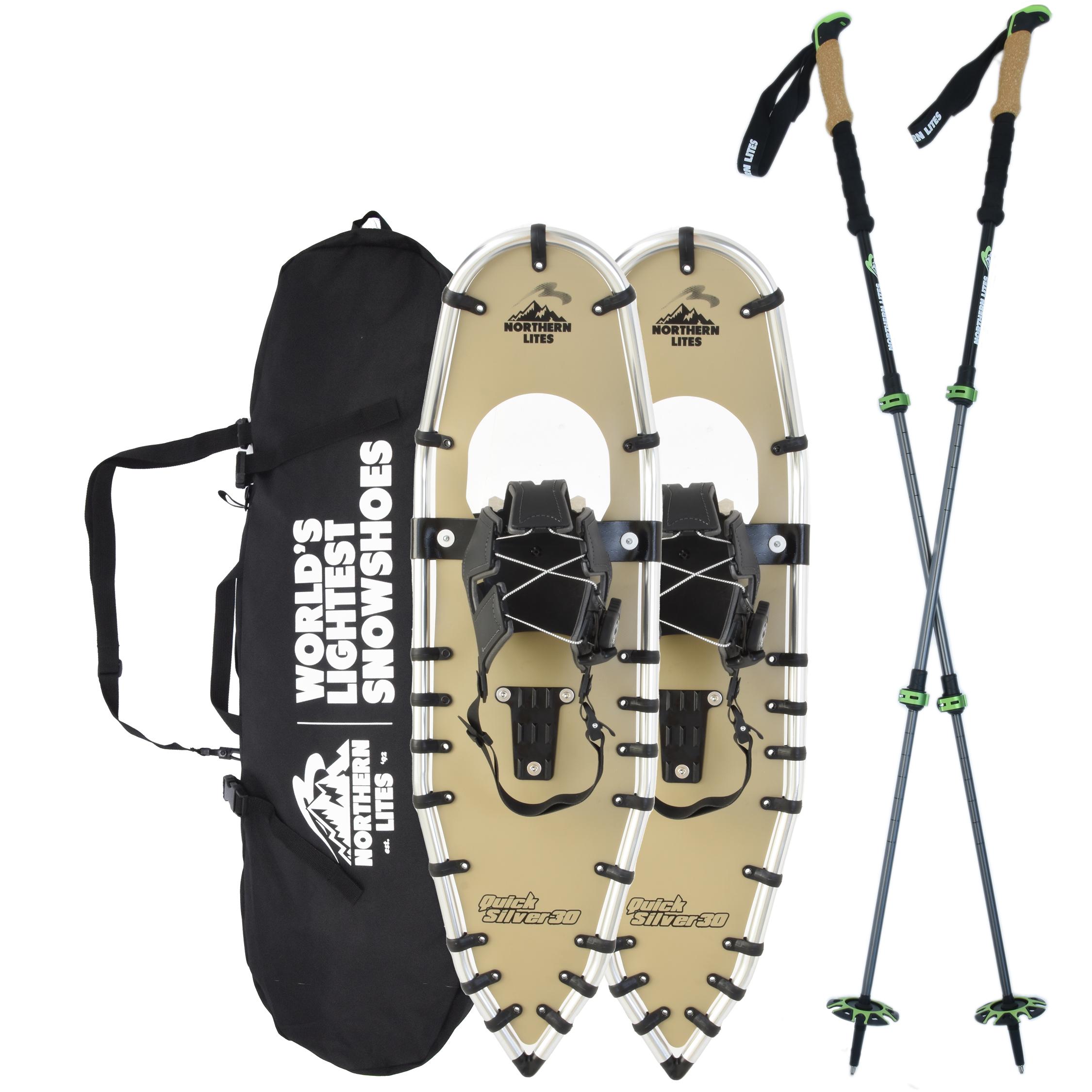 Great for Beginners/Recreational Use: Quicksilver All-Terrain Snowshoe Bundle