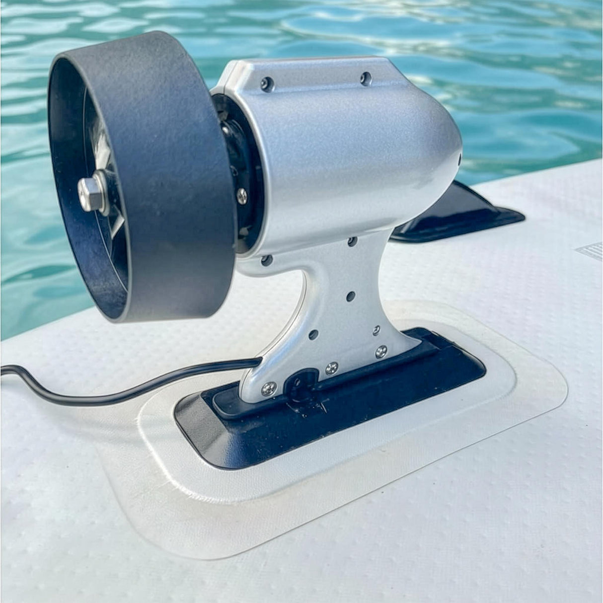 Electric Paddle Board motor on bottom of paddle board