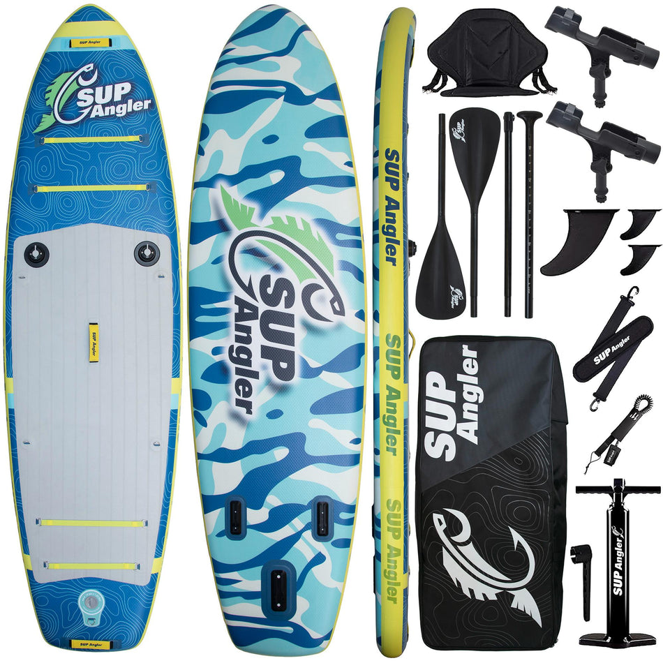 SUP Angler 10'8" x 35" Fishing Inflatable Paddle Board, X-Wide with Two Fishing & Accessory Mounts, Rod Holder & Phone Holder
