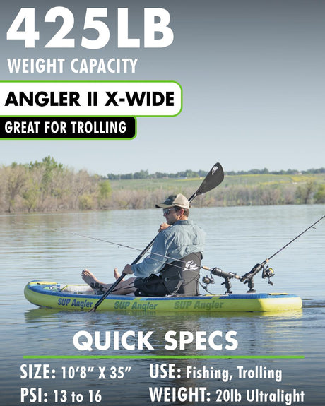 Angler II - 10'8" X 35" X-Wide Inflatable Fishing Paddle Board with FishPod® 5X BlueTooth Fish Finder