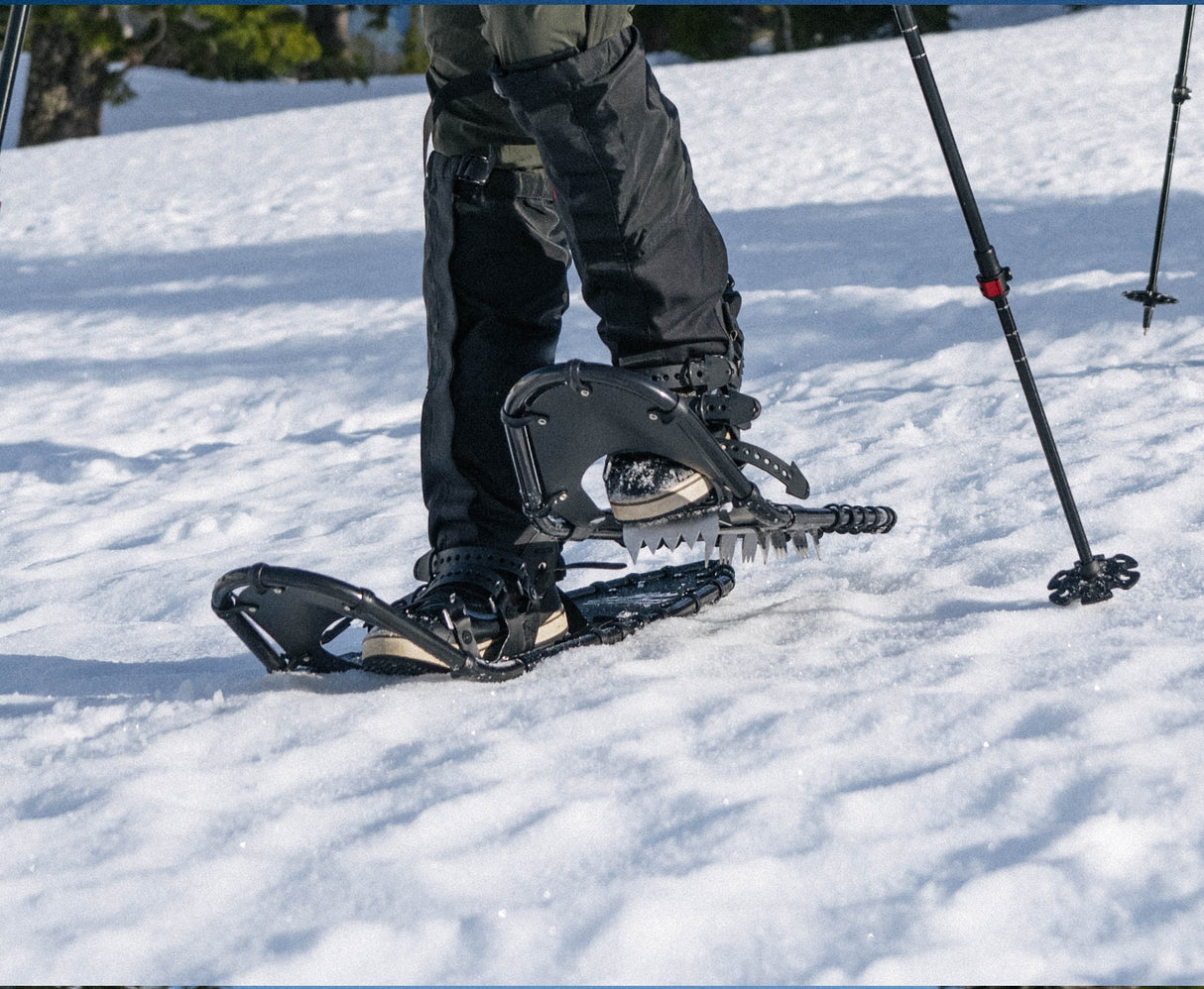 Steel cleats and rear traction claws on Timber Wolf snowshoes
