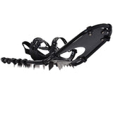 Bottom front view of Timber Wolf 25 snowshoes with crampons and traction cleats