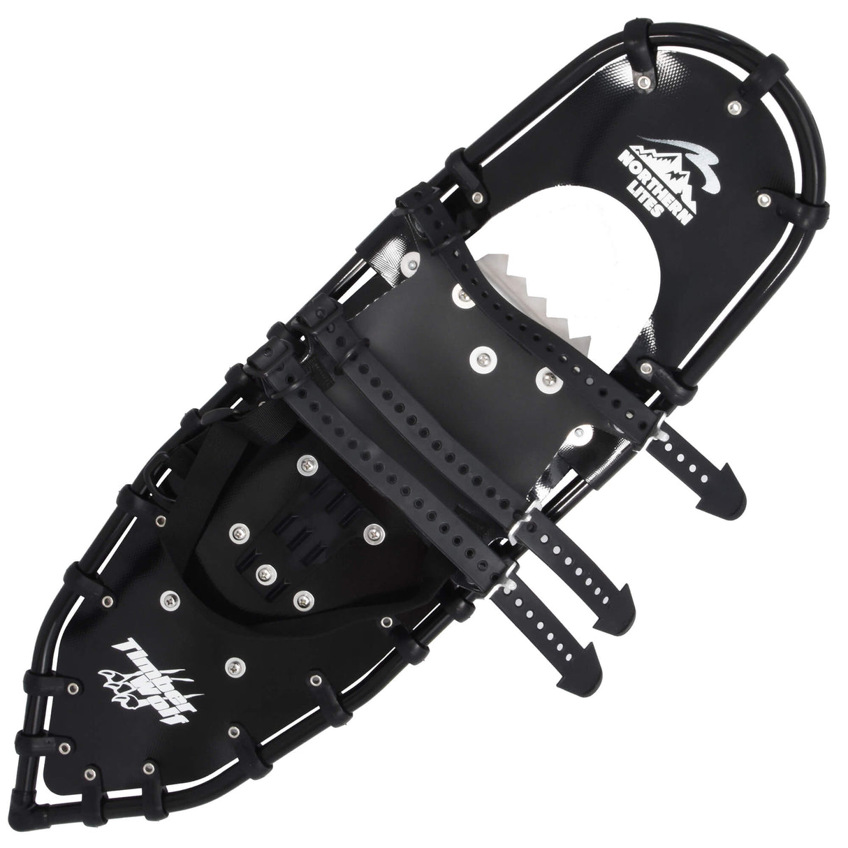 Top view of Timber Wolf extreme terrain convertible snowshoes with bindings