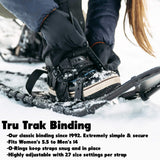 Close-up of TruTrak binding system on Timber Wolf convertible snowshoes